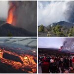 montaje con imágenes de erupciones volcánicas en La Palma